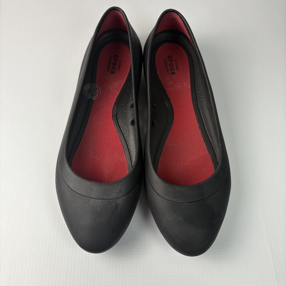 Crocs Women's Lina Black and Red Inside Flats Casual Comfy Ballet Shoes‎ Size 7